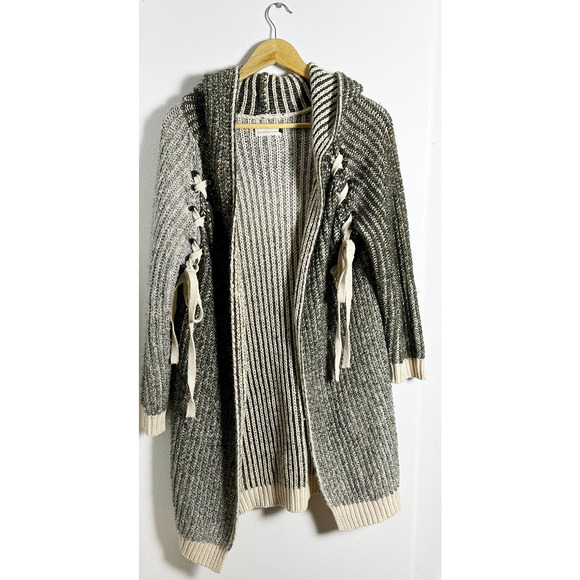 Kloth & Clover Hooded Gray Knit Braided Cardigan Sweater sz S - Picture 1 of 8